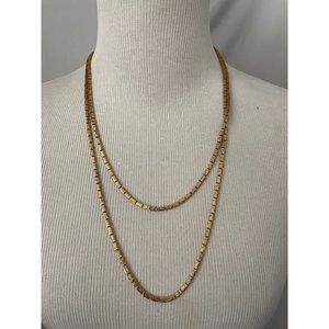 Vintage Gold Tone Ribbed Beaded Long Necklace